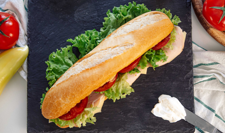 Hearty baguette sandwich with Labneh